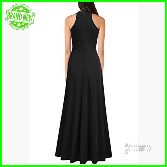 Halter Neck Maxi Dress with High Waist and Side Split for Formal Events - Picture 2 of 5